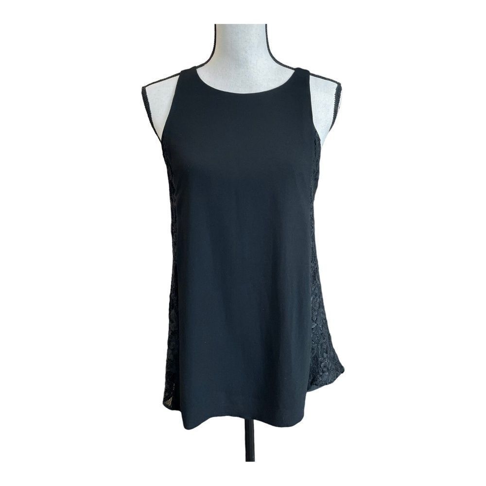 Alice + Olivia Womens Lindsay Tank Black Lace Panel Sleeveless Solid Crew Neck M